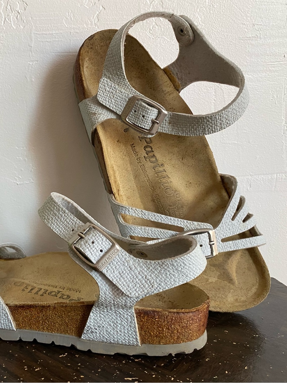 Pre-owned Papillio Bali White Textured Strappy Cork Sandals 41/10 Narrow Women’s